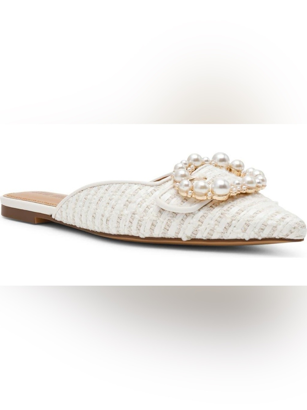 Steve Madden White Pearl-Embellished Woven Slip-On Flat 5.5 Wedding